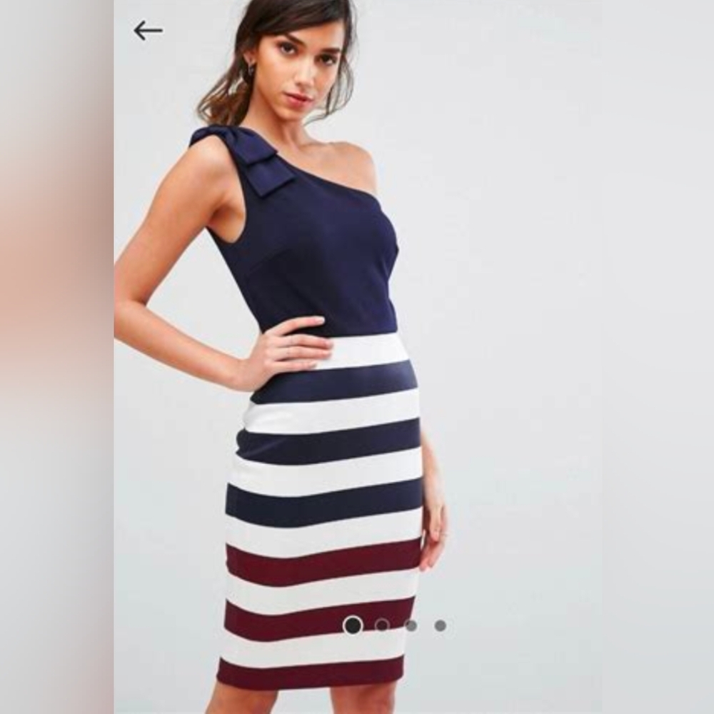 TED BAKER 4th of July Red White Blue Dress w/ Shoulder Bow Size US 0 (Ted 1) NWT